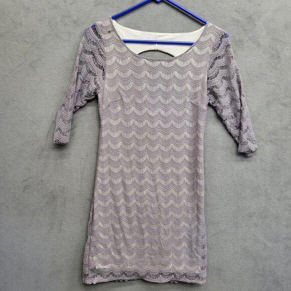 Free People Women's Gray Lace Lined Mini Dress Small Sleeve Goth Punk‎ - Picture 1 of 5